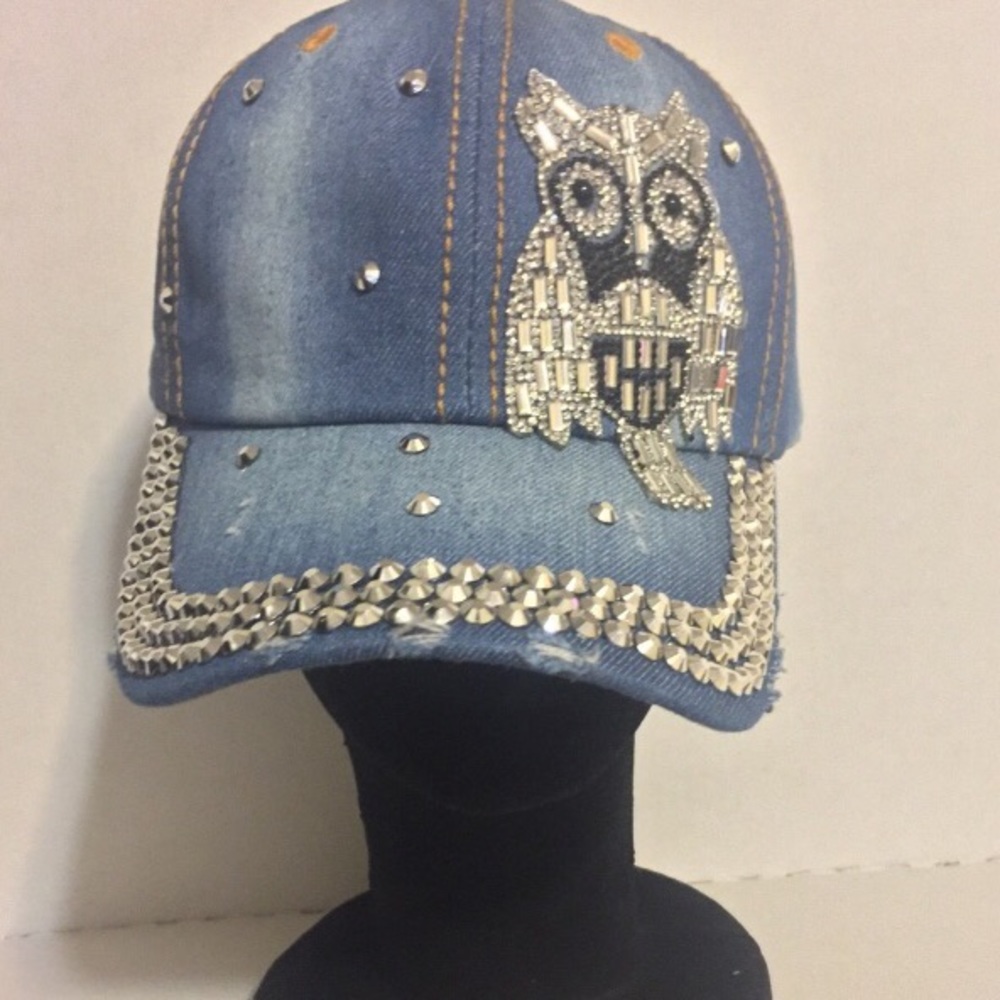 ♥️  Blue Jean Studded Baseball Cap Bling Hat
